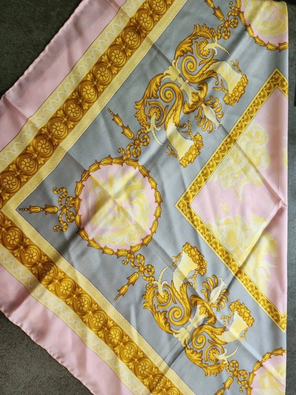 Celine Pink, Gold & Gray Silk-Style Printed Scarf - Picture 3 of 6